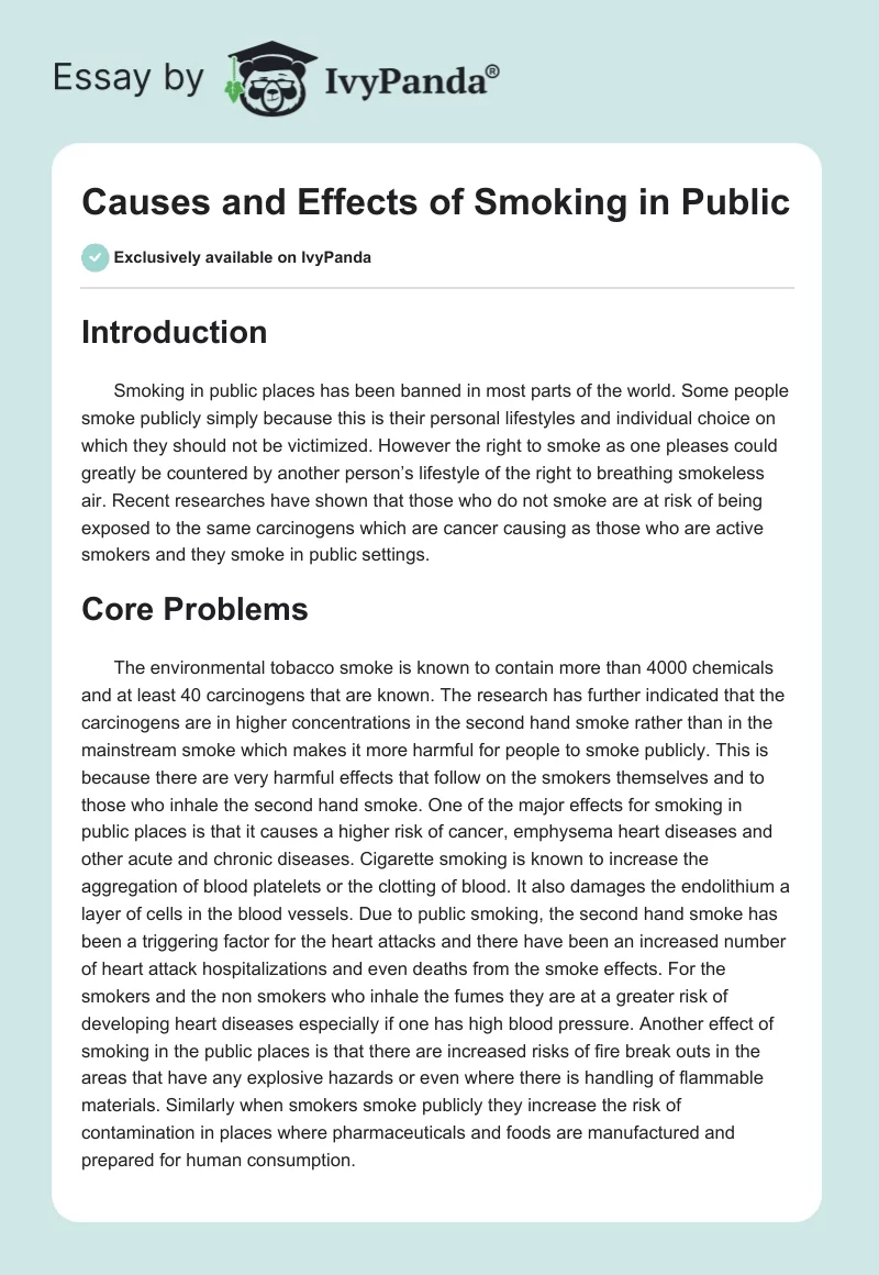 Causes and Effects of Smoking in Public. Page 1