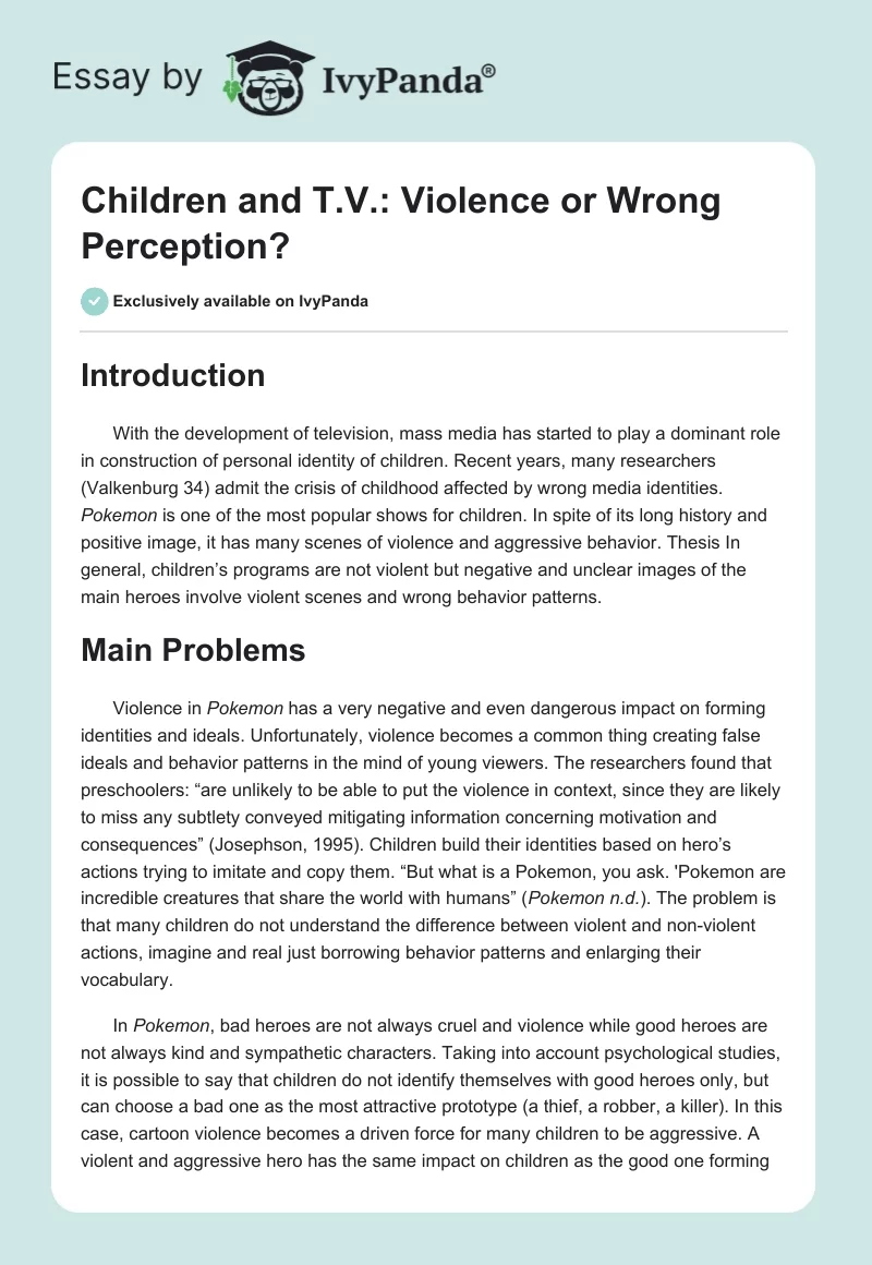 Children and T.V.: Violence or Wrong Perception?. Page 1
