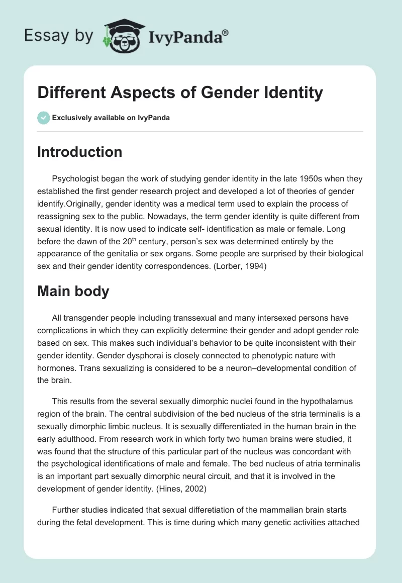 Different Aspects of Gender Identity. Page 1