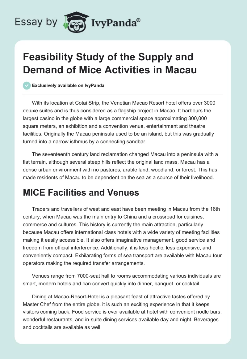 Feasibility Study of the Supply and Demand of Mice Activities in Macau. Page 1
