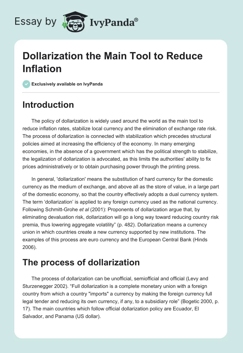 Dollarization the Main Tool to Reduce Inflation. Page 1