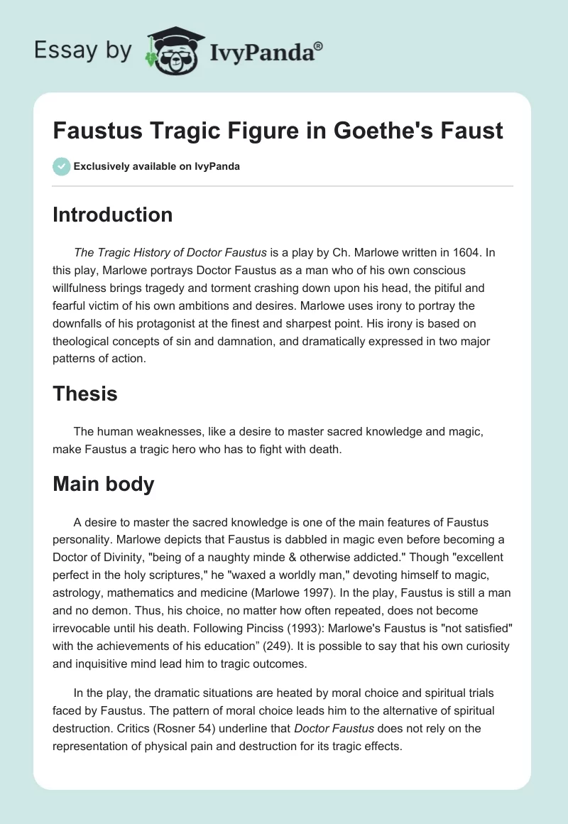 Faustus Tragic Figure in Goethe's "Faust". Page 1