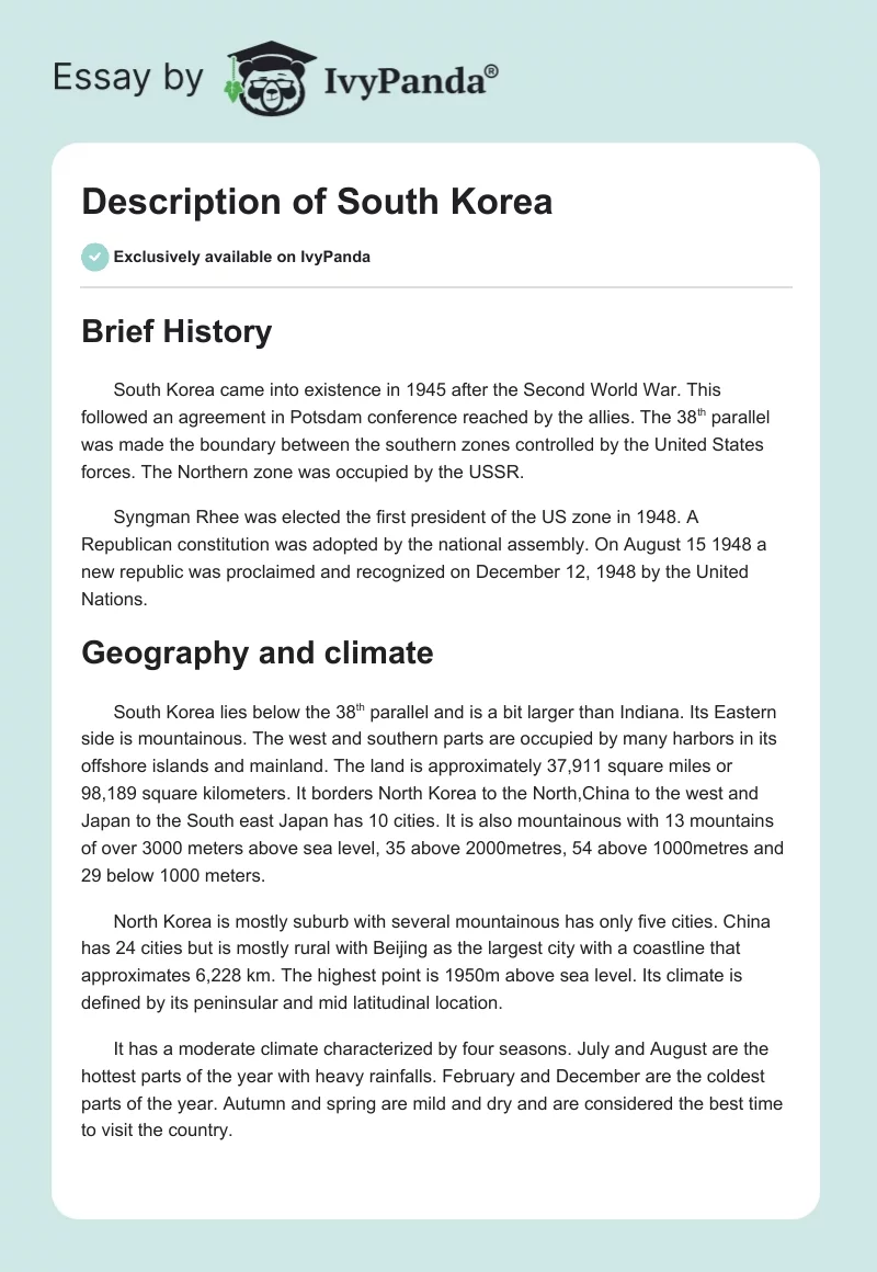 Description of South Korea. Page 1