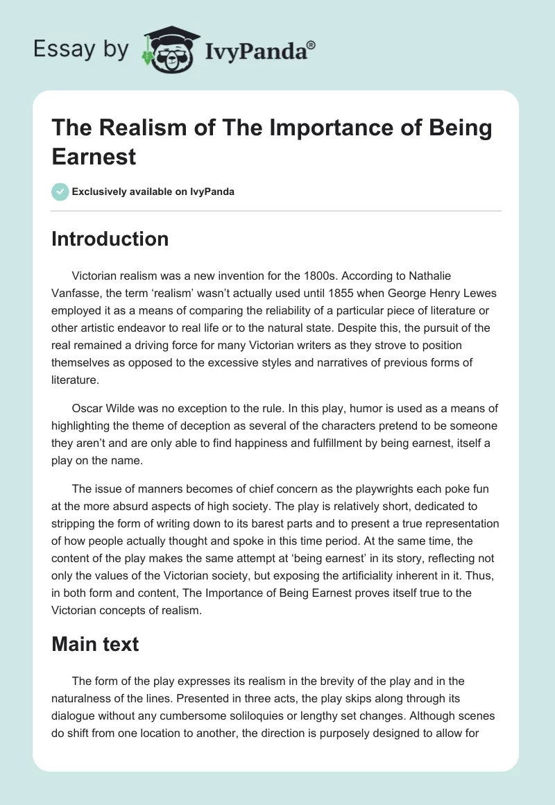 The Realism of The Importance of Being Earnest. Page 1