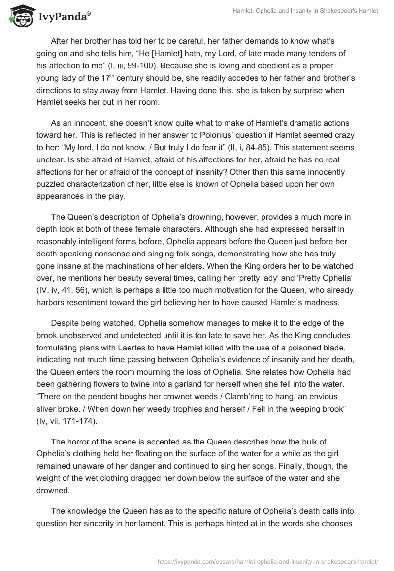 Hamlet, Ophelia and Insanity in Shakespear's "Hamlet". Page 2