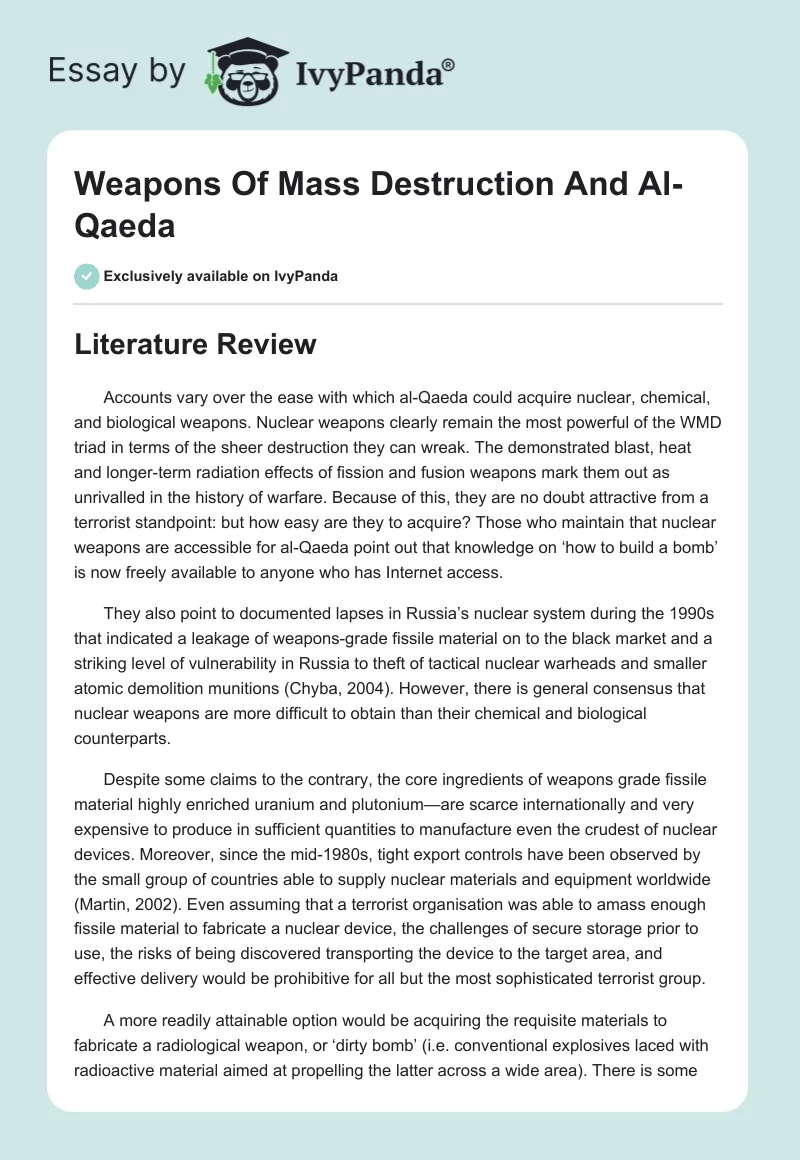 Weapons of Mass Destruction and Al-Qaeda. Page 1