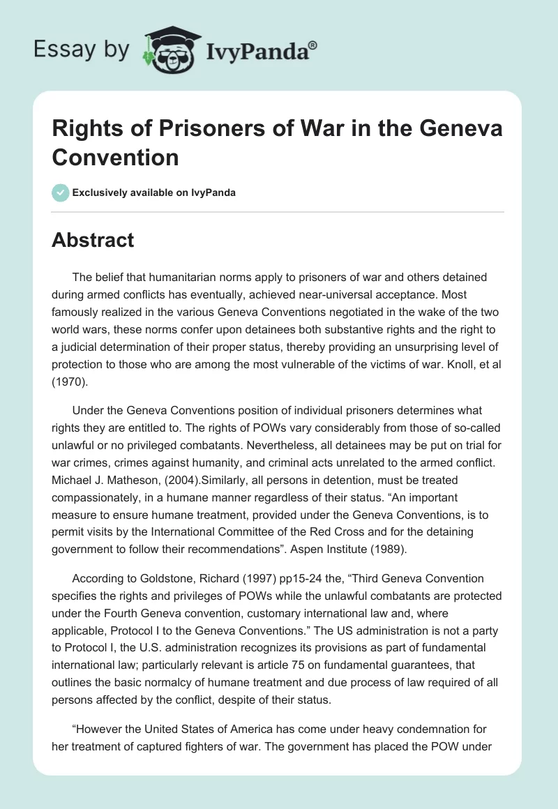 Rights of Prisoners of War in the Geneva Convention. Page 1
