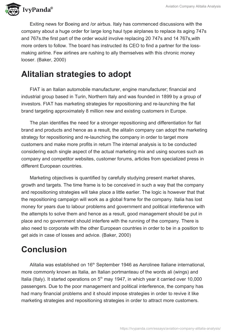 Aviation Company "Alitalia" Analysis. Page 4
