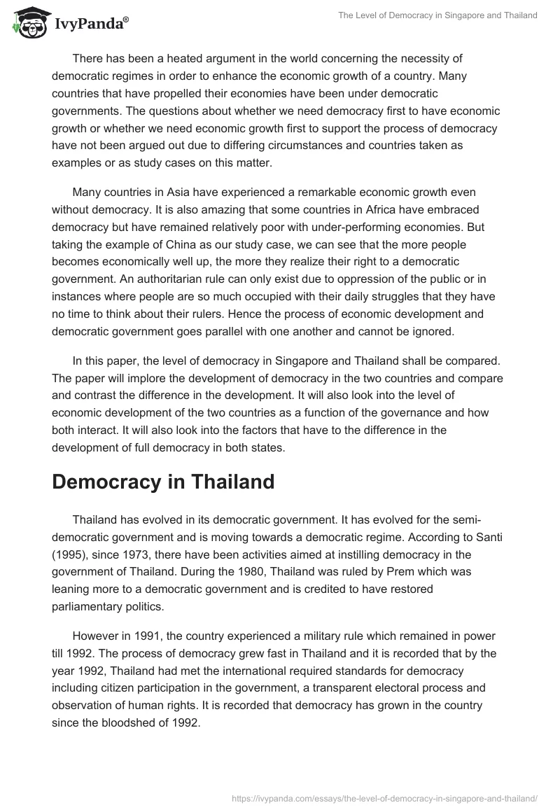 The Level of Democracy in Singapore and Thailand. Page 2