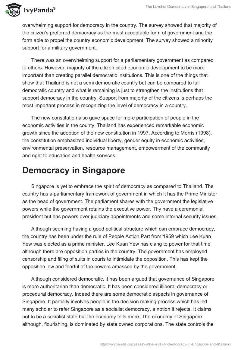 The Level of Democracy in Singapore and Thailand. Page 4