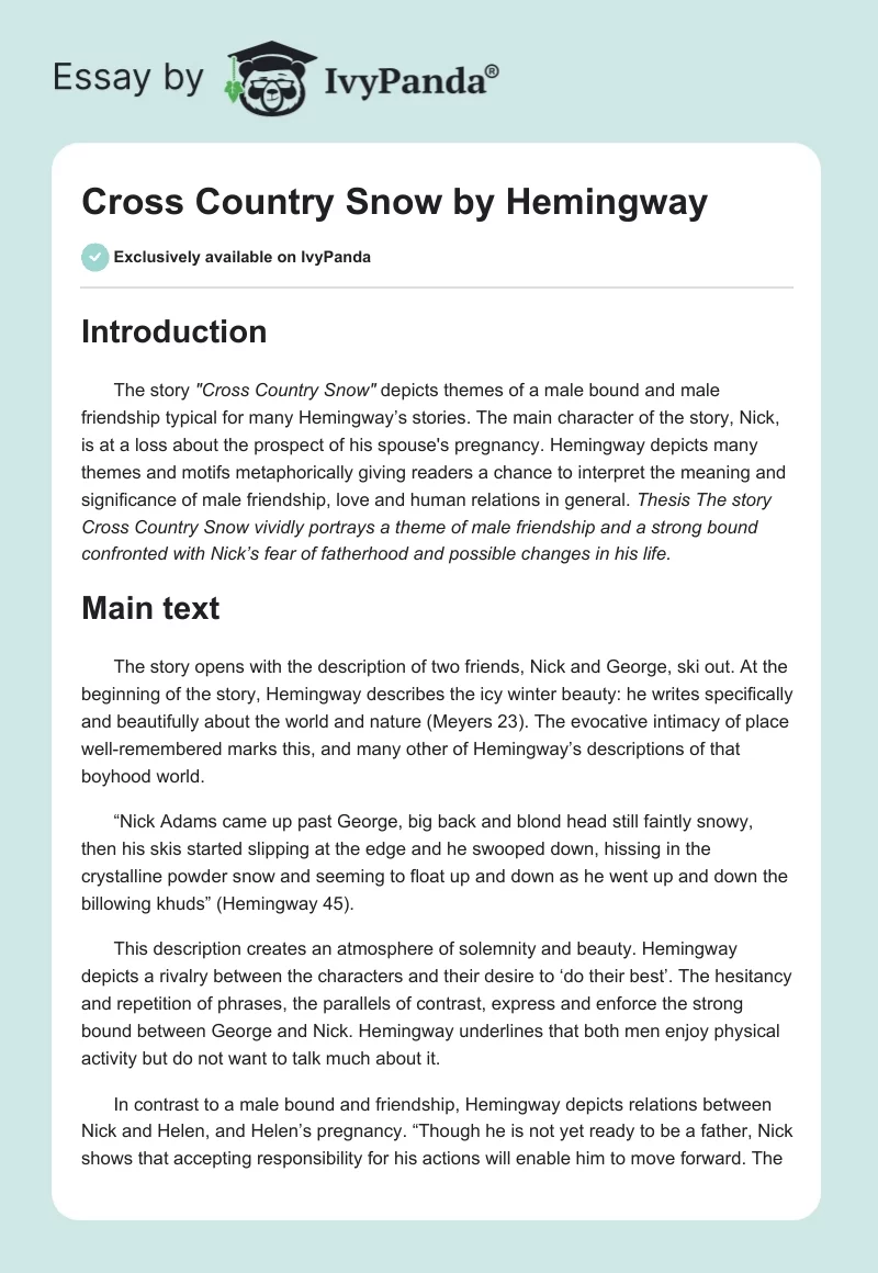"Cross Country Snow" by Hemingway. Page 1