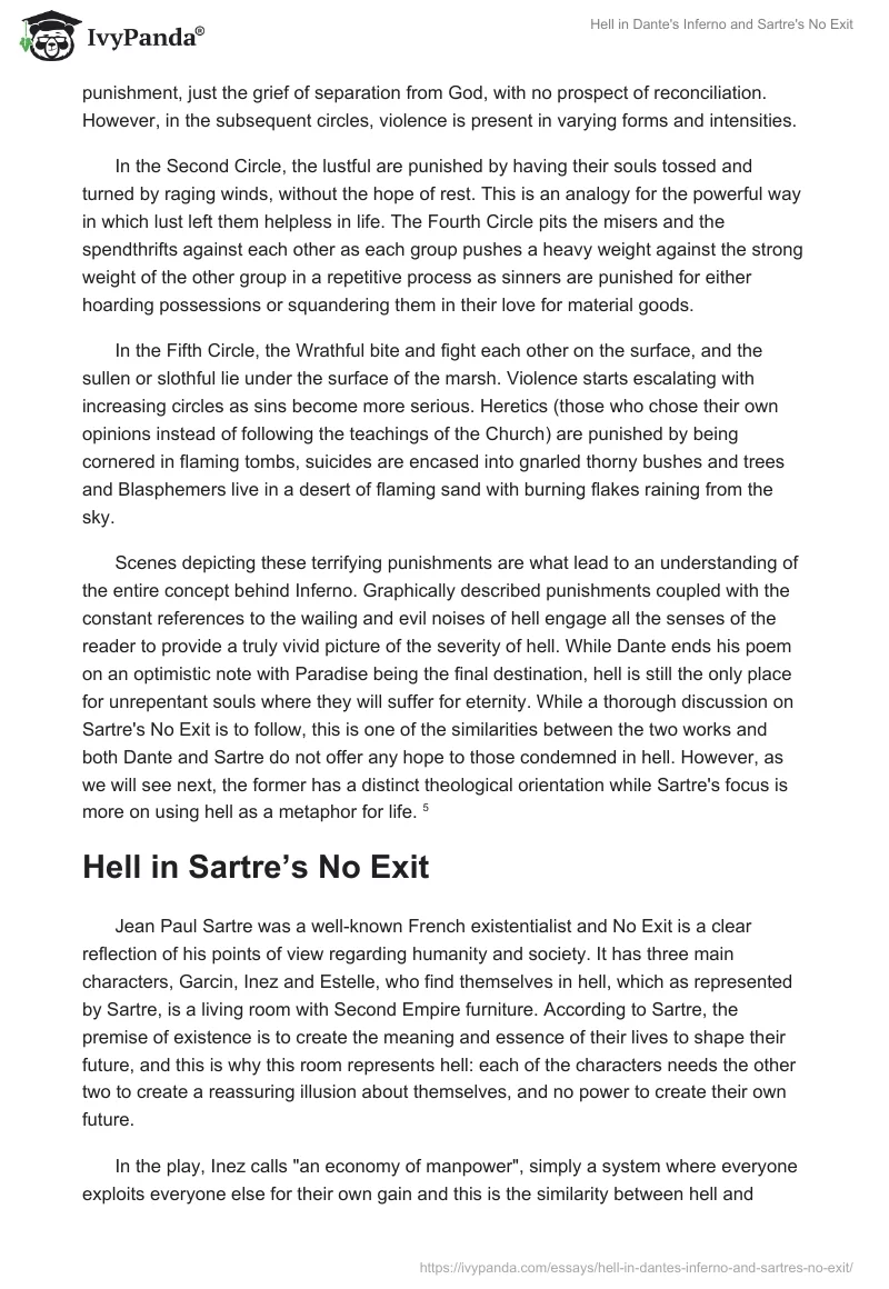 Hell in Dante's Inferno and Sartre's No Exit. Page 3