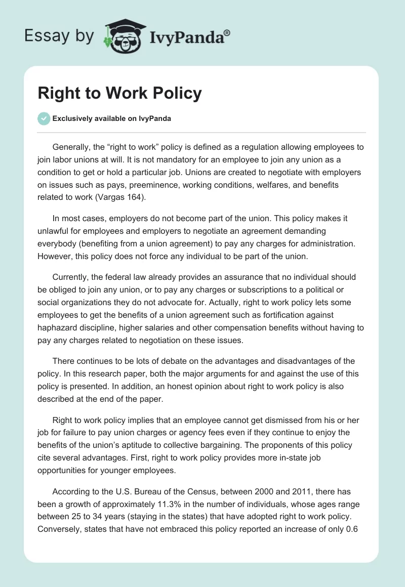 Right to Work Policy. Page 1