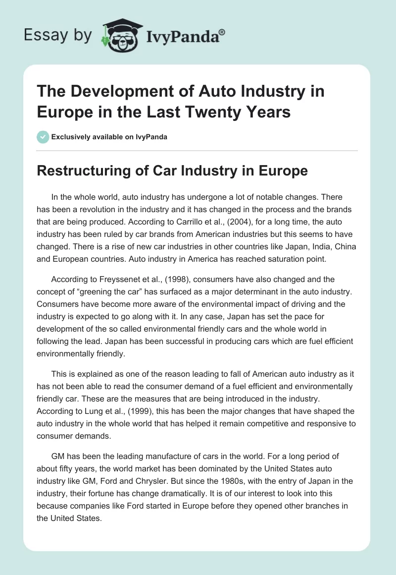 The Development of Auto Industry in Europe in the Last Twenty Years. Page 1