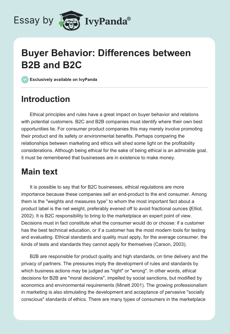 Buyer Behavior: Differences between B2B and B2C. Page 1