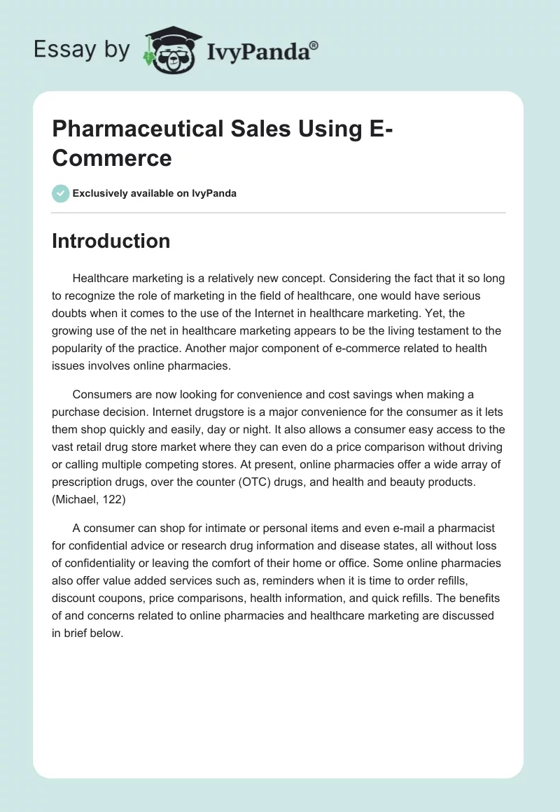 Pharmaceutical Sales Using E-Commerce. Page 1