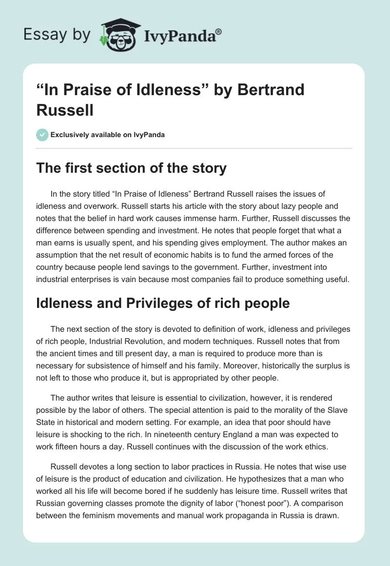 “In Praise of Idleness” by Bertrand Russell. Page 1