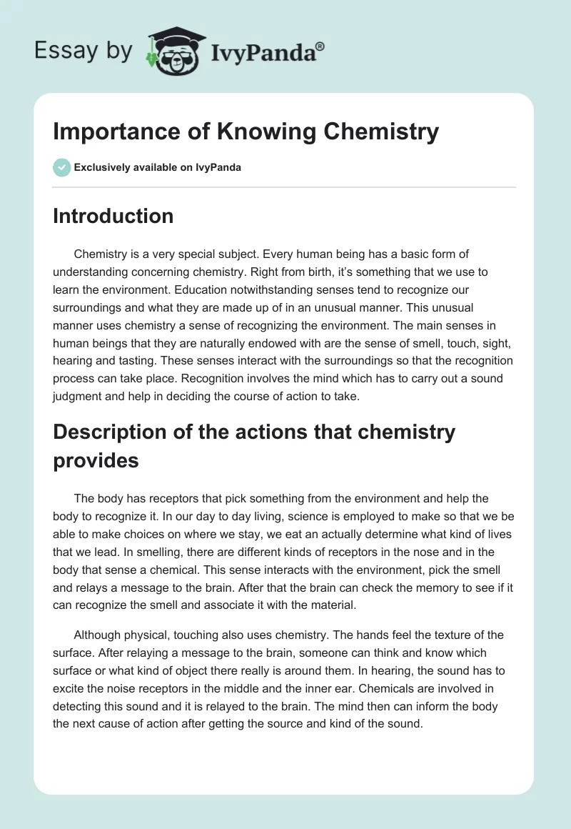 Importance of Knowing Chemistry. Page 1