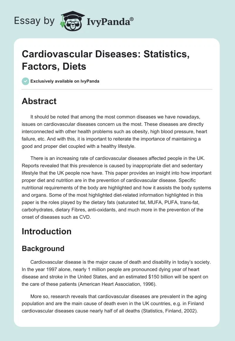 Cardiovascular Diseases: Statistics, Factors, Diets. Page 1