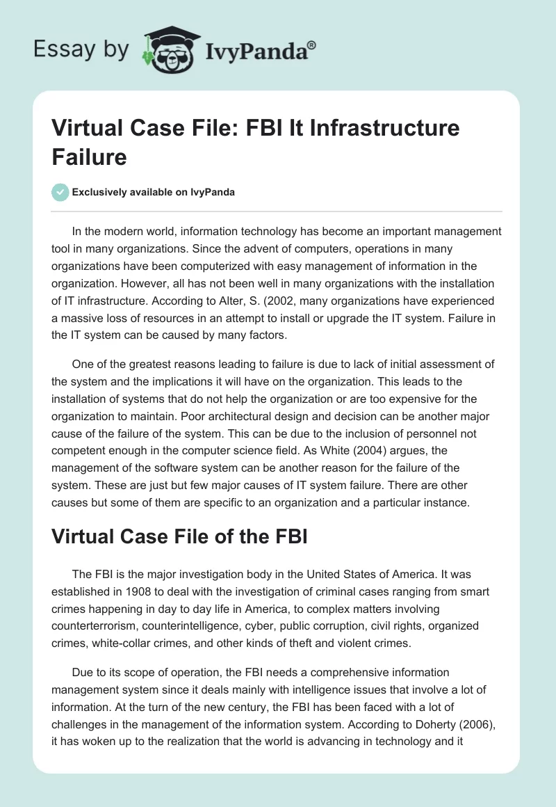 Virtual Case File: FBI It Infrastructure Failure. Page 1