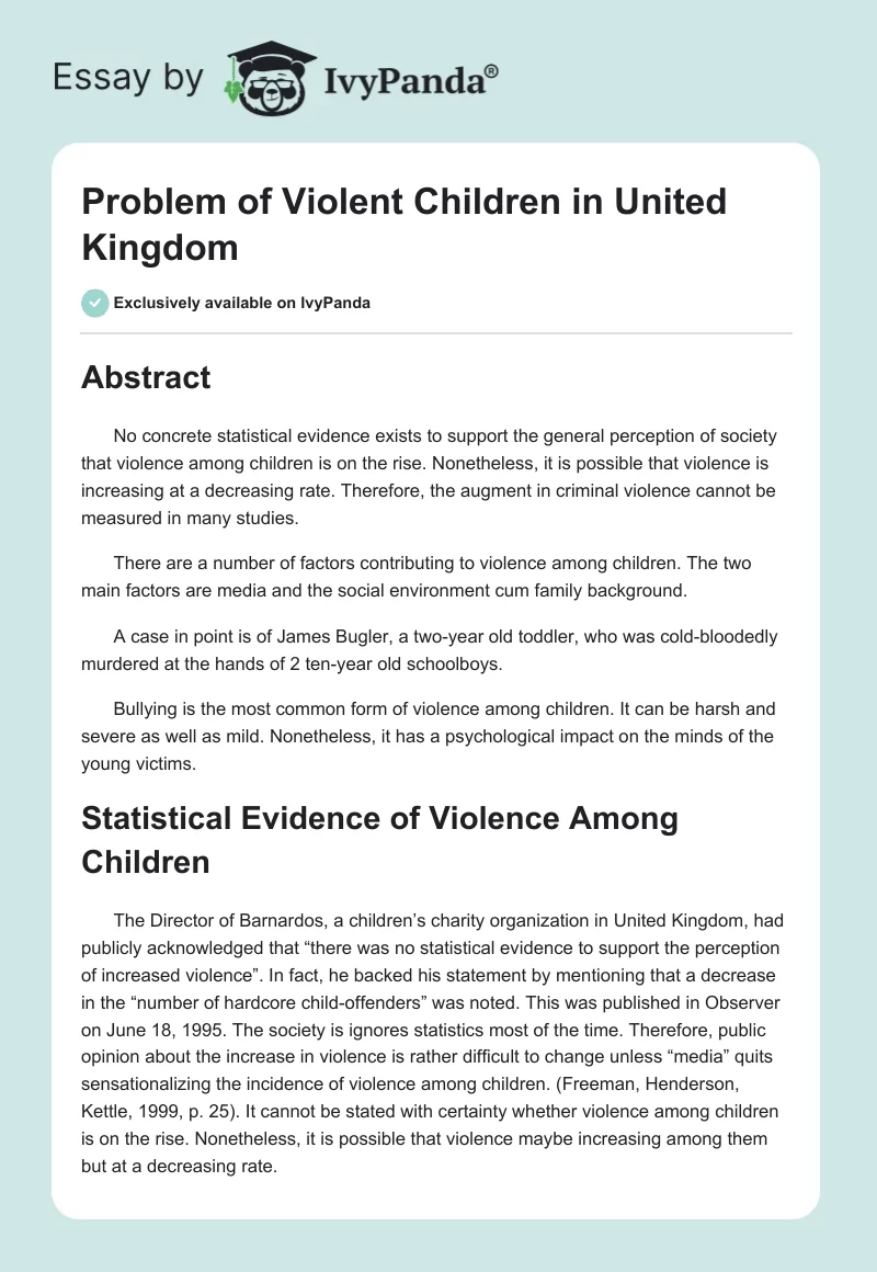 Problem of Violent Children in United Kingdom. Page 1