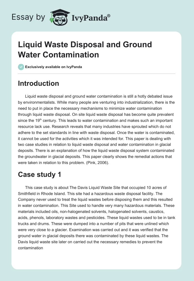 Liquid Waste Disposal and Ground Water Contamination. Page 1