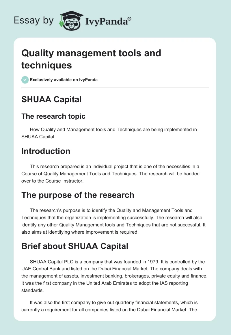 Quality management tools and techniques. Page 1