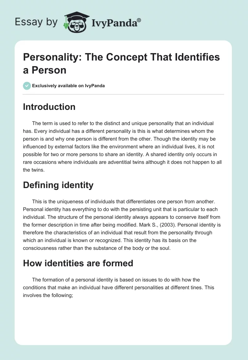 Personality: The Concept That Identifies a Person. Page 1