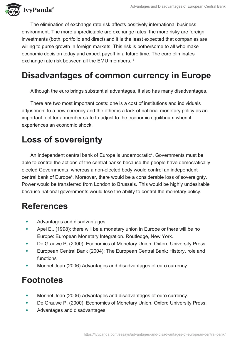 Advantages and Disadvantages of European Central Bank. Page 3