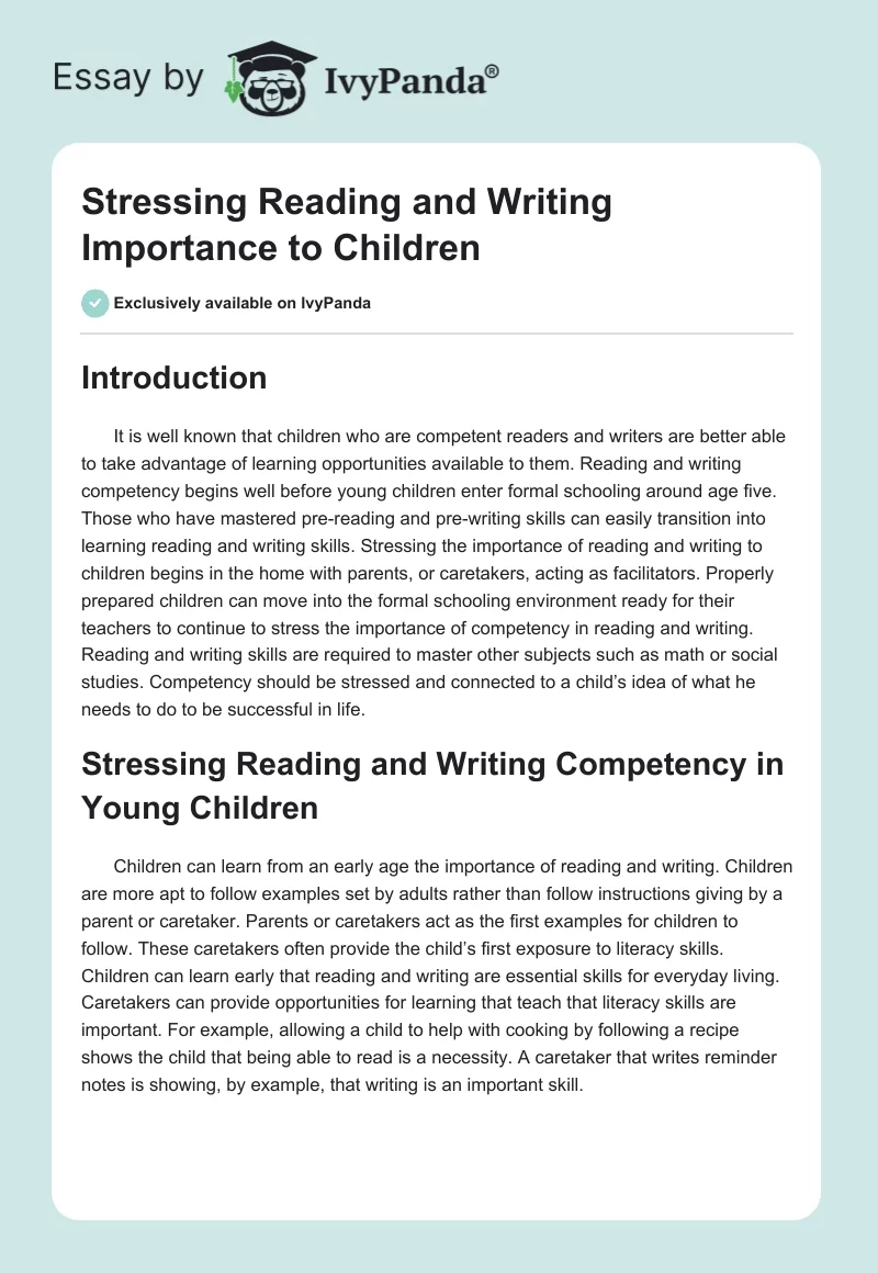 Stressing Reading and Writing Importance to Children. Page 1
