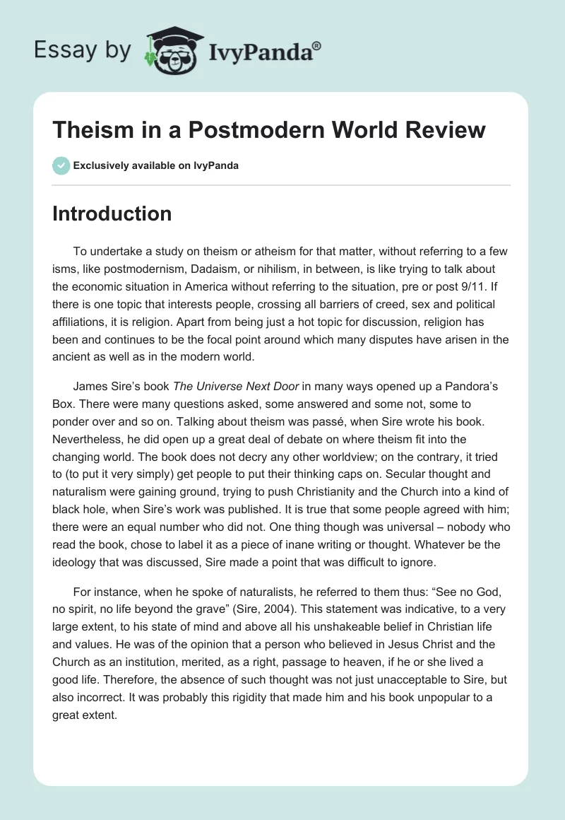 Theism in a Postmodern World Review. Page 1