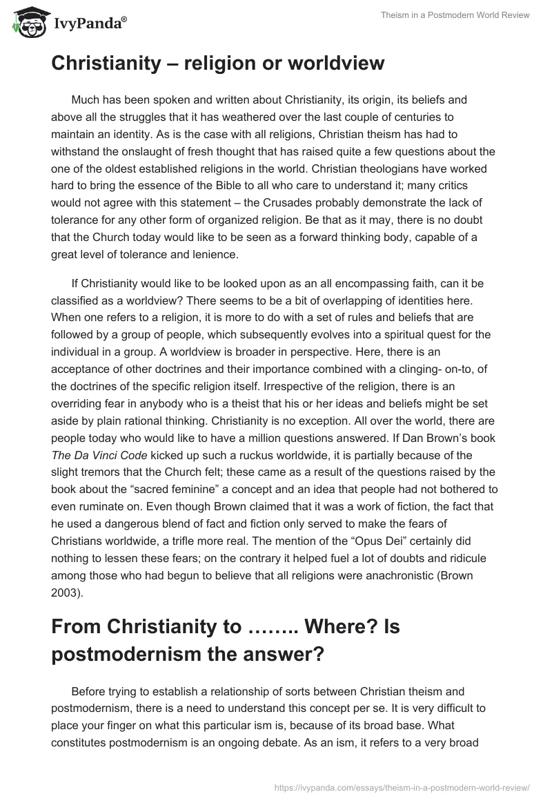 Theism in a Postmodern World Review. Page 2