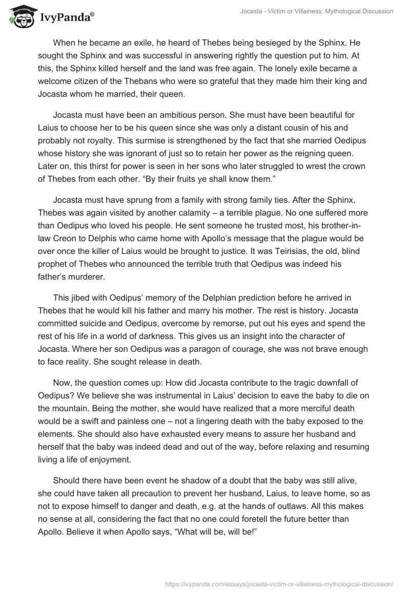 Jocasta - Victim or Villainess: Mythological Discussion. Page 2