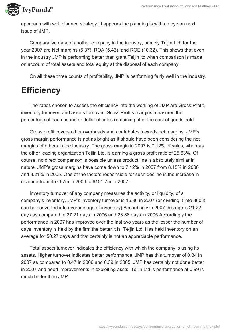 Performance Evaluation of Johnson Matthey PLC.. Page 2