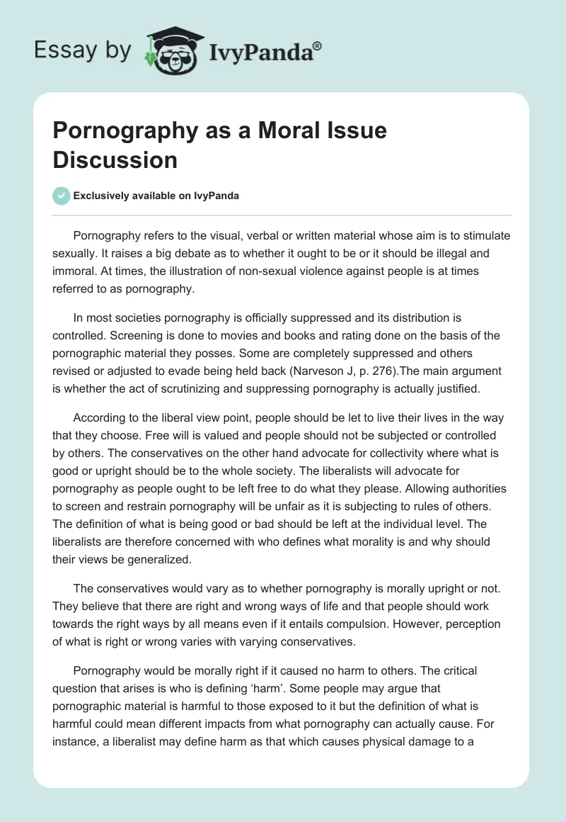 Pornography as a Moral Issue Discussion. Page 1