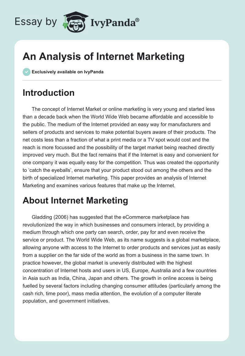 An Analysis of Internet Marketing. Page 1