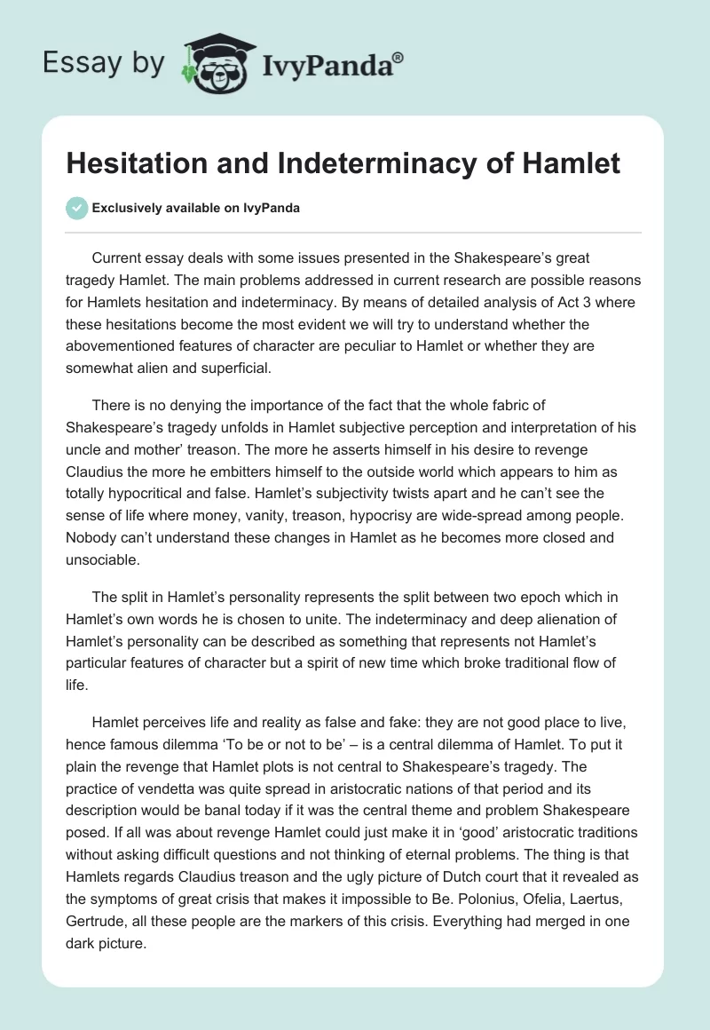 Hesitation and Indeterminacy of Hamlet. Page 1