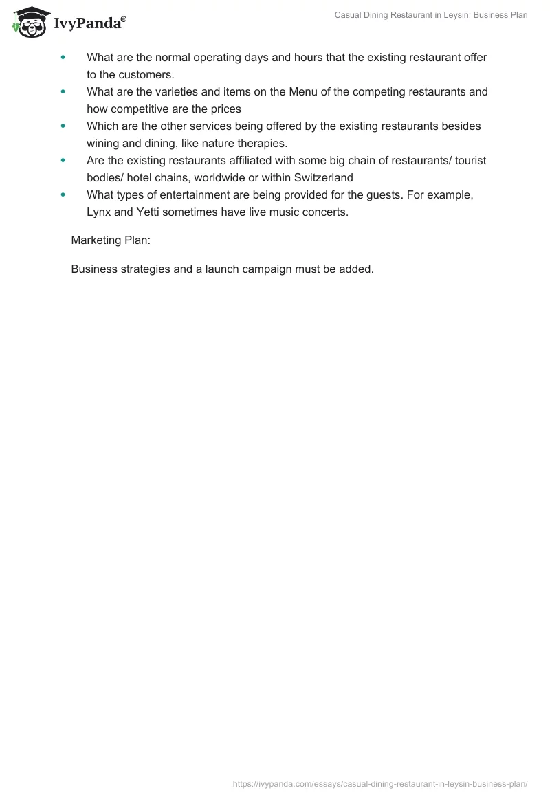 Casual Dining Restaurant in Leysin: Business Plan. Page 4