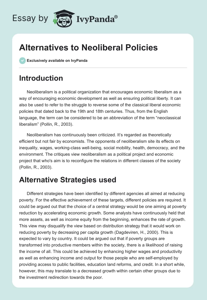 Alternatives to Neoliberal Policies. Page 1