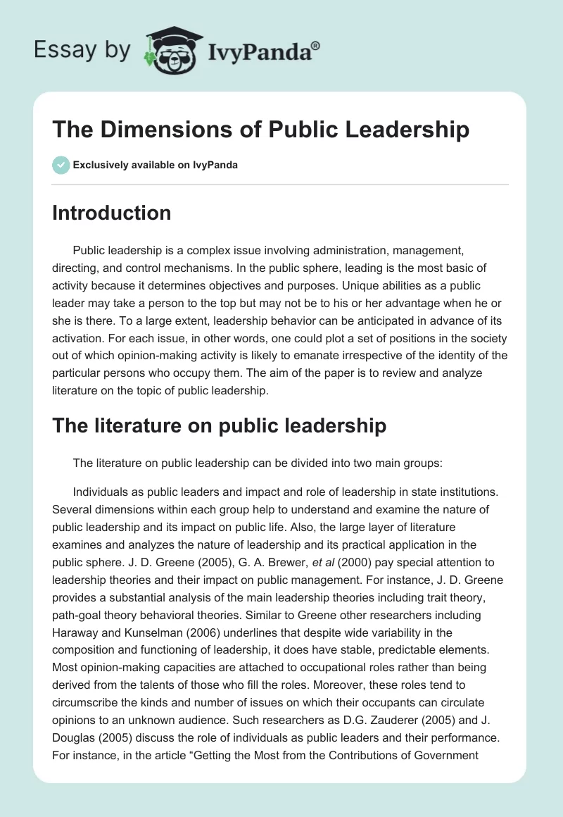 The Dimensions of Public Leadership. Page 1