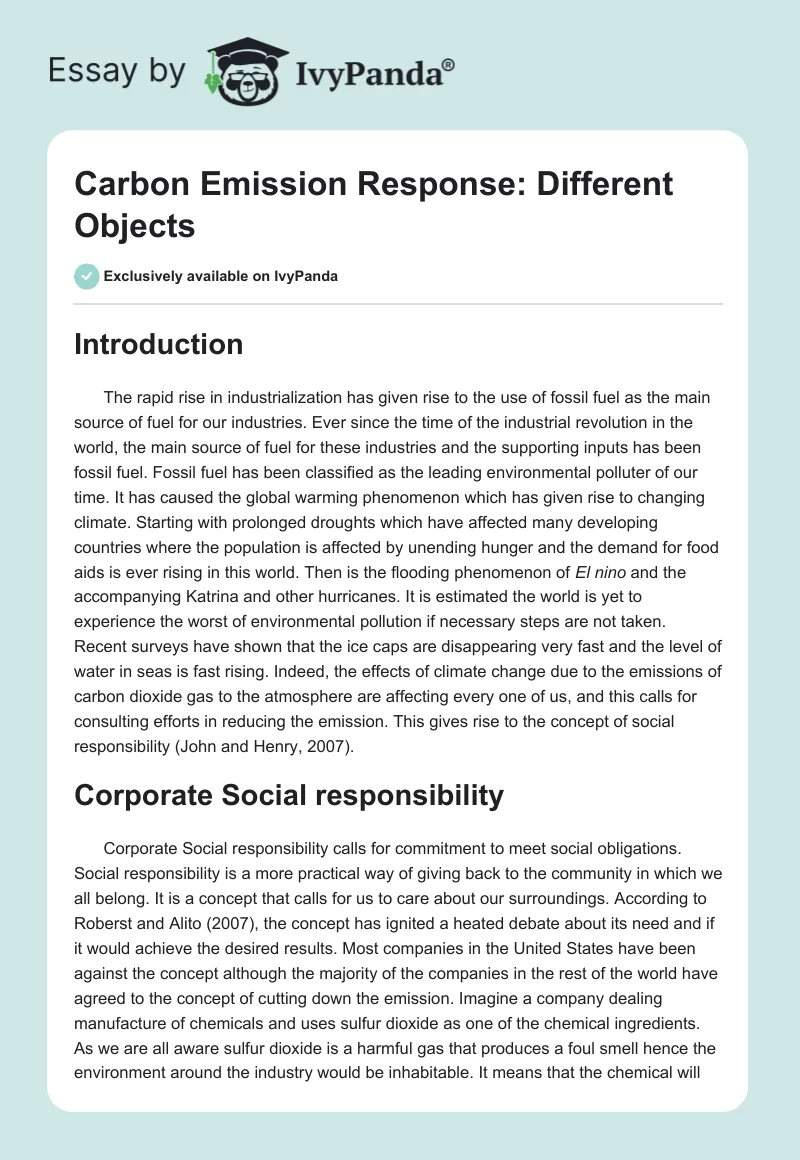 Carbon Emission Response: Different Objects. Page 1