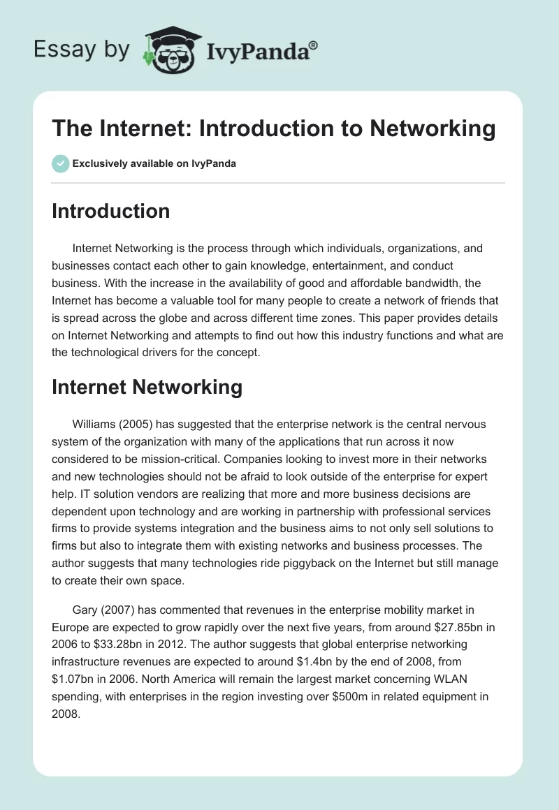 The Internet: Introduction to Networking. Page 1