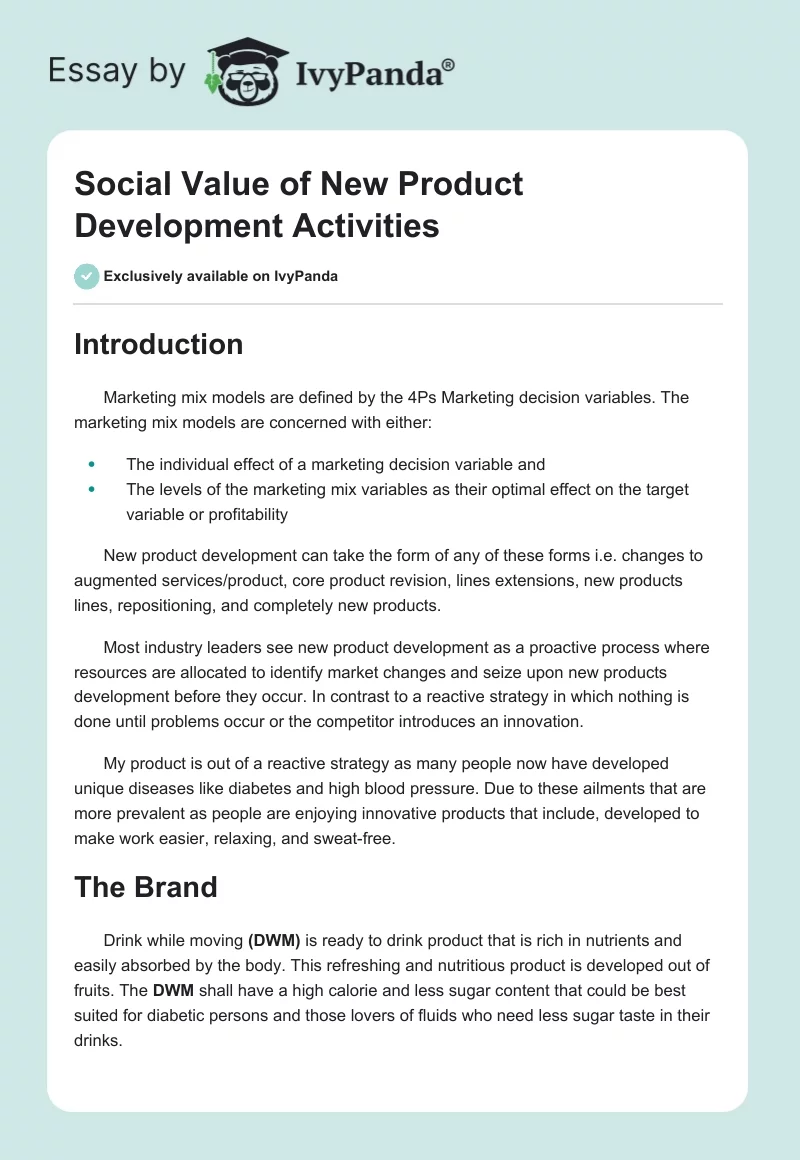 Social Value of New Product Development Activities. Page 1
