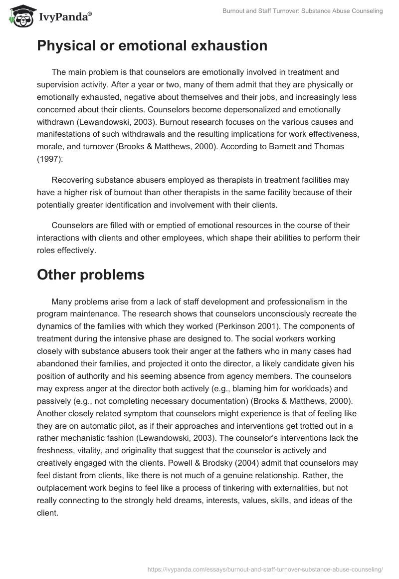 Burnout and Staff Turnover: Substance Abuse Counseling. Page 3