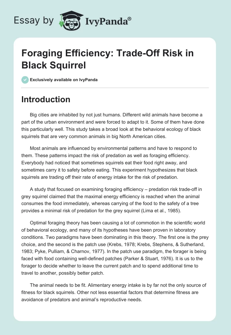 Foraging Efficiency: Trade-Off Risk in Black Squirrel. Page 1
