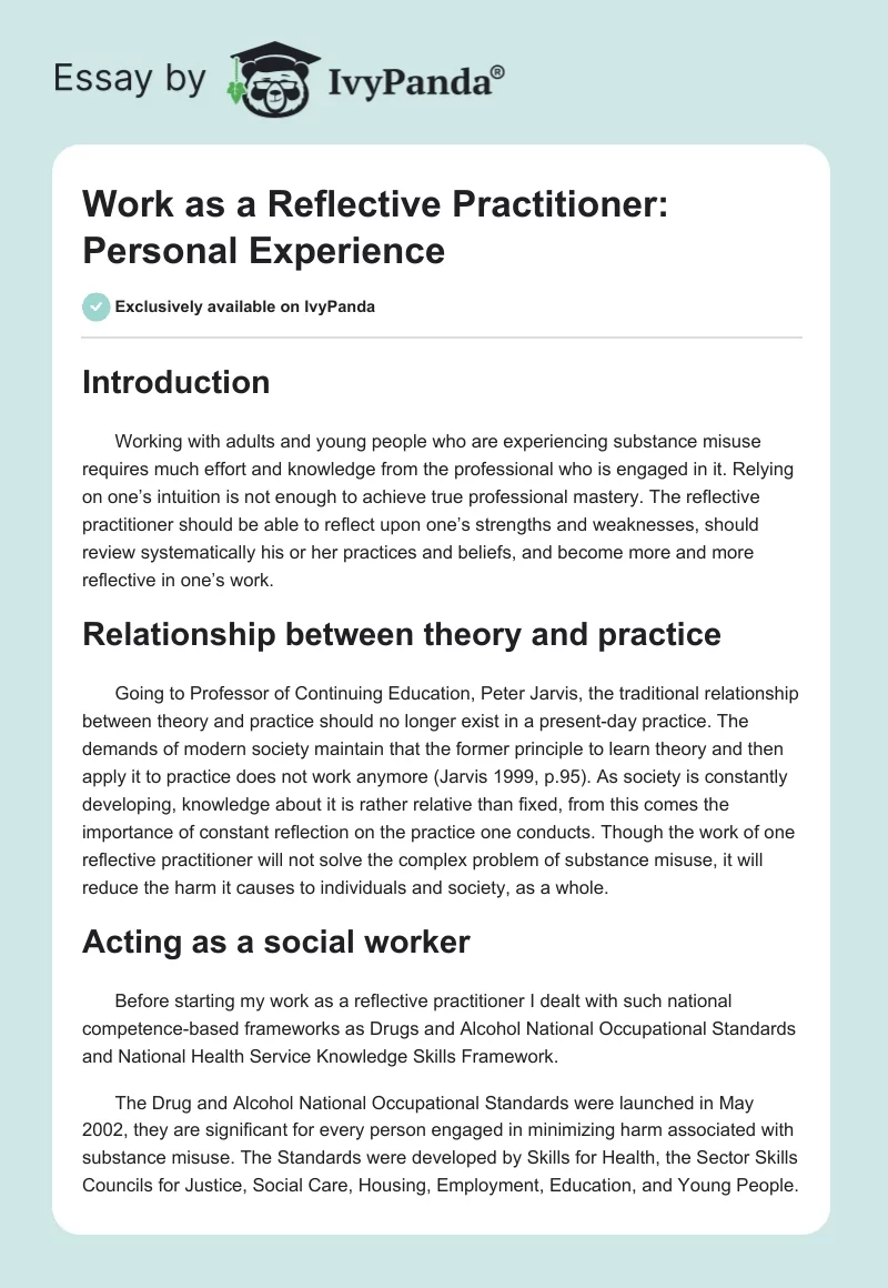 Work as a Reflective Practitioner: Personal Experience. Page 1