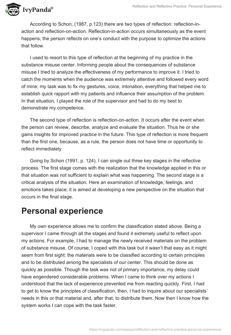 Reflection and Reflective Practice: Personal Experience. Page 2