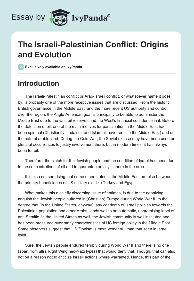 The Israeli-Palestinian Conflict: Origins and Evolution. Page 1
