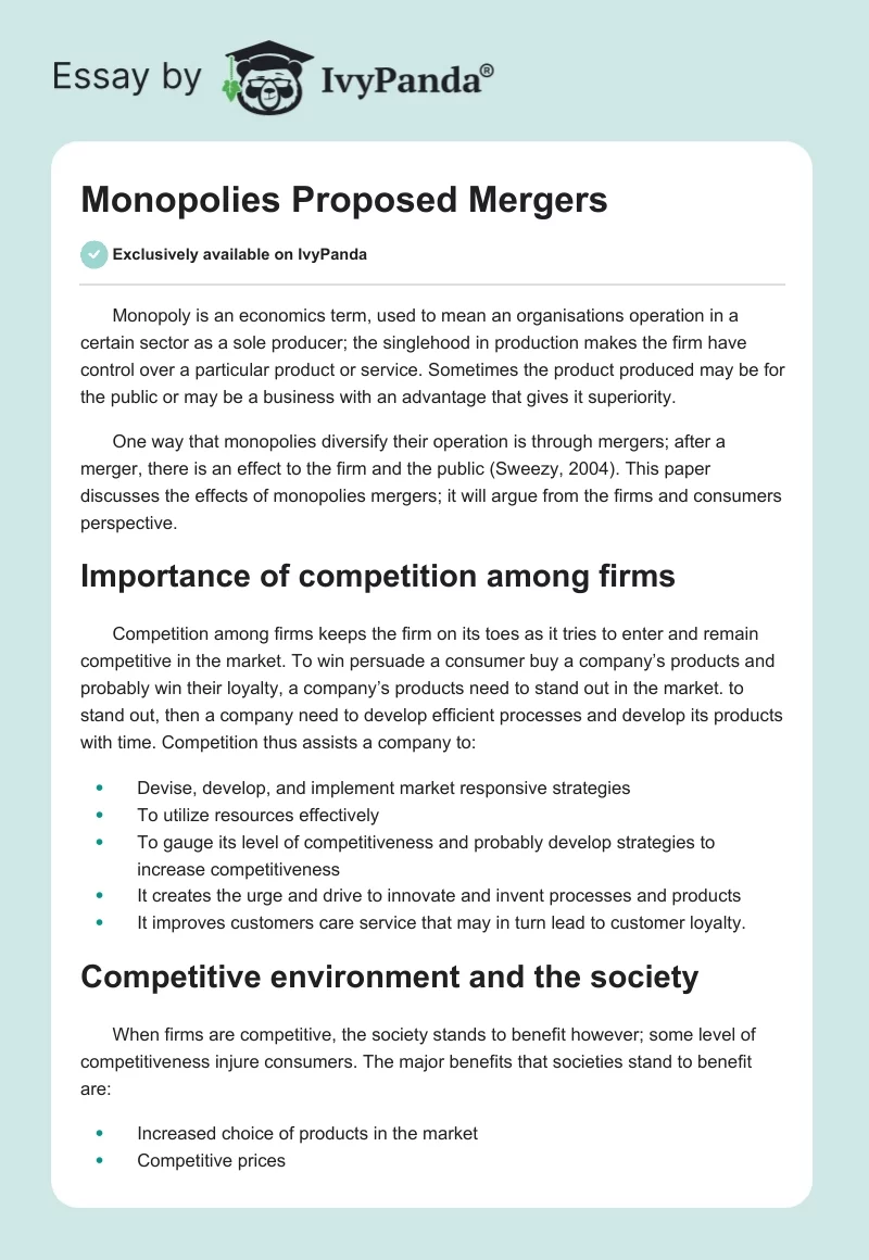 Monopolies Proposed Mergers. Page 1