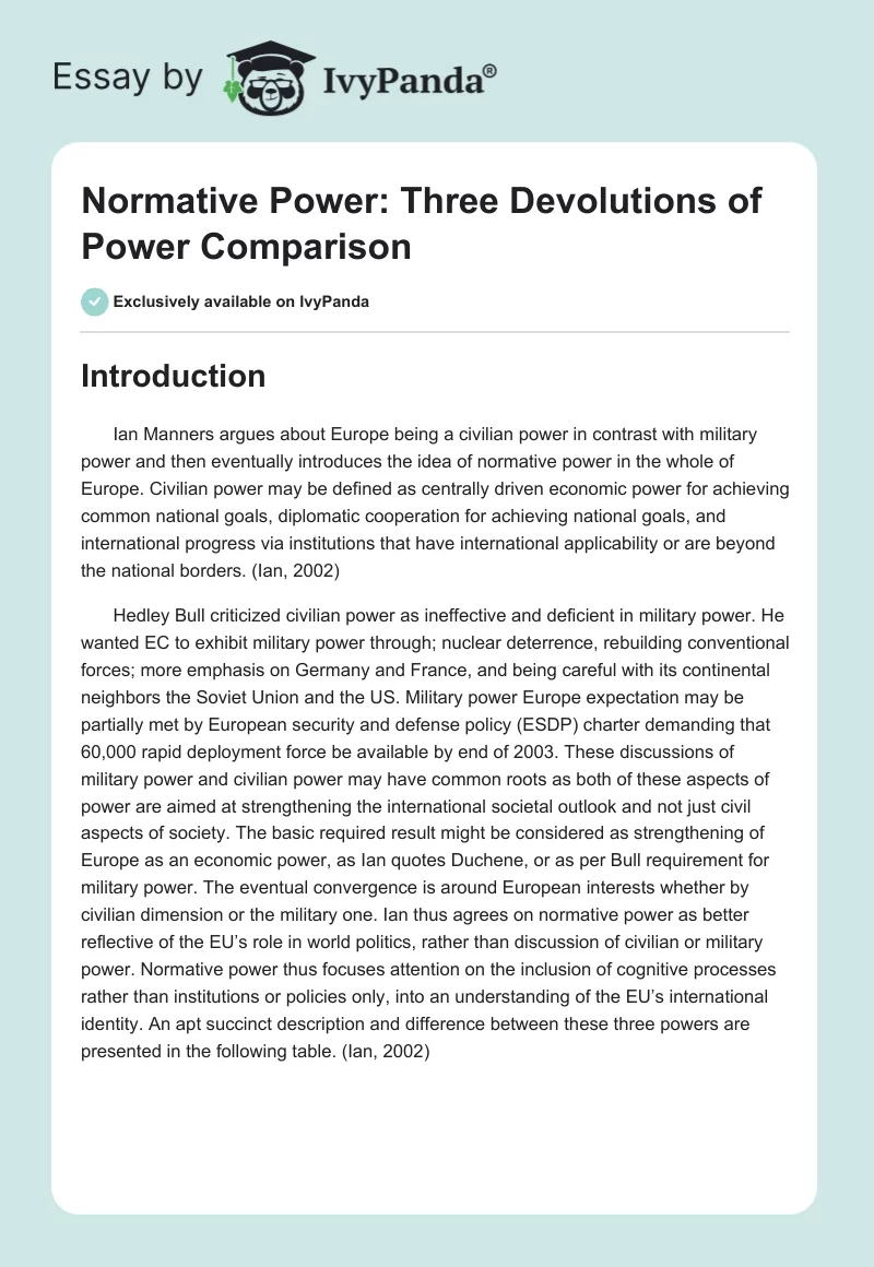 Normative Power: Three Devolutions of Power Comparison. Page 1